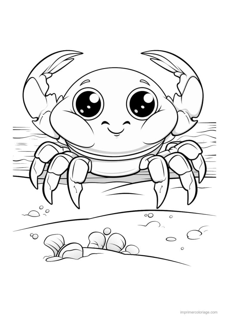 coloriage crabe yeux brillants sur le sable - dessin gratuit &agrave; imprimer