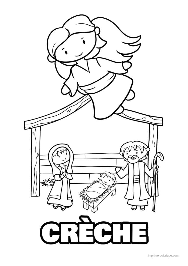 coloriage creche ange marie joseph jesus etable - dessin gratuit &agrave; imprimer
