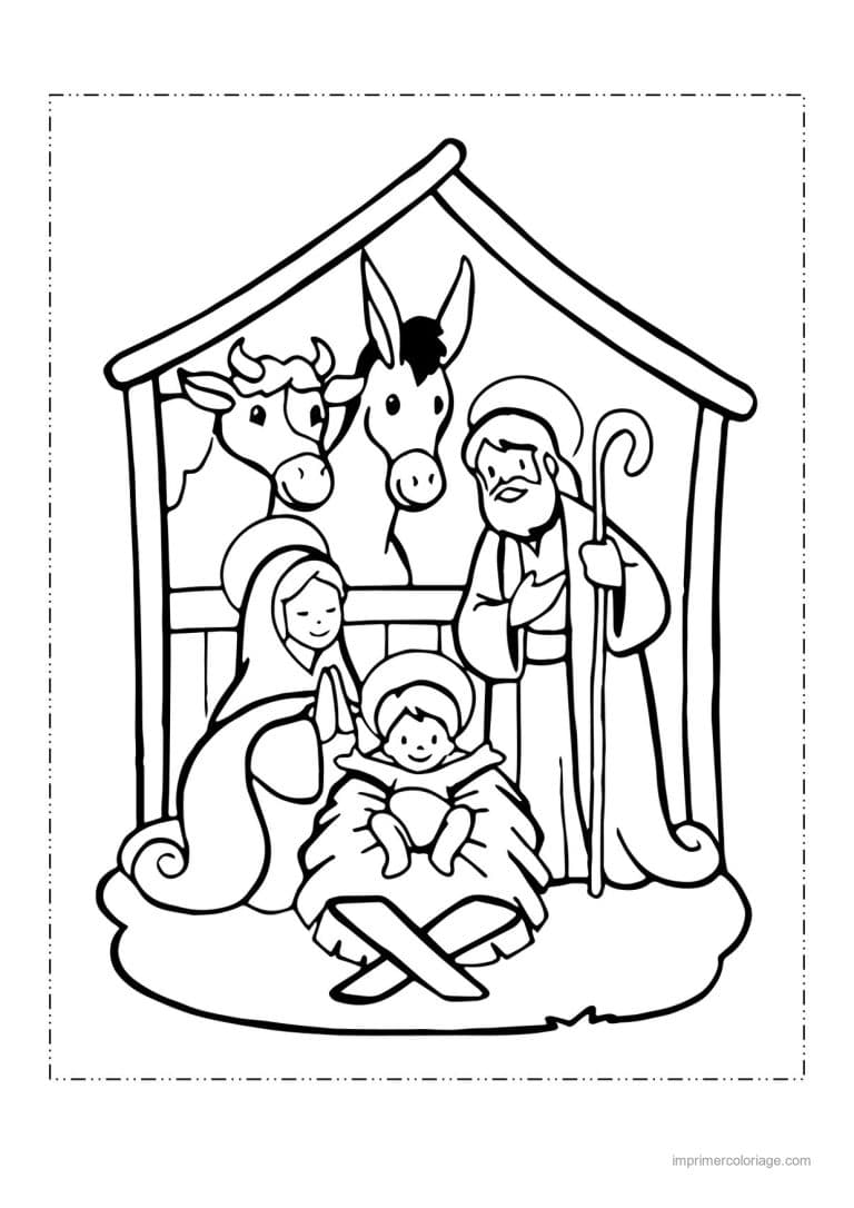 coloriage creche etable marie joseph jesus ane boeuf - dessin gratuit &agrave; imprimer