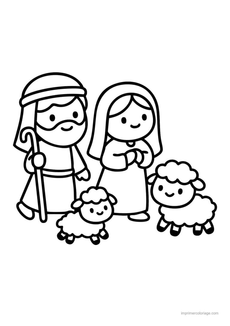 coloriage creche joseph marie moutons - dessin gratuit &agrave; imprimer