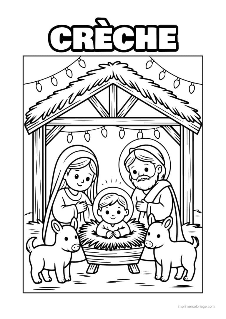 coloriage creche marie joseph jesus creche animaux - dessin gratuit &agrave; imprimer