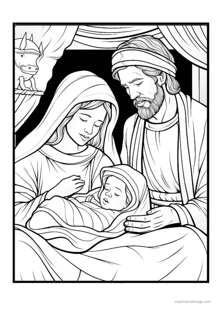 coloriage creche marie joseph jesus endormi - dessin gratuit &agrave; imprimer