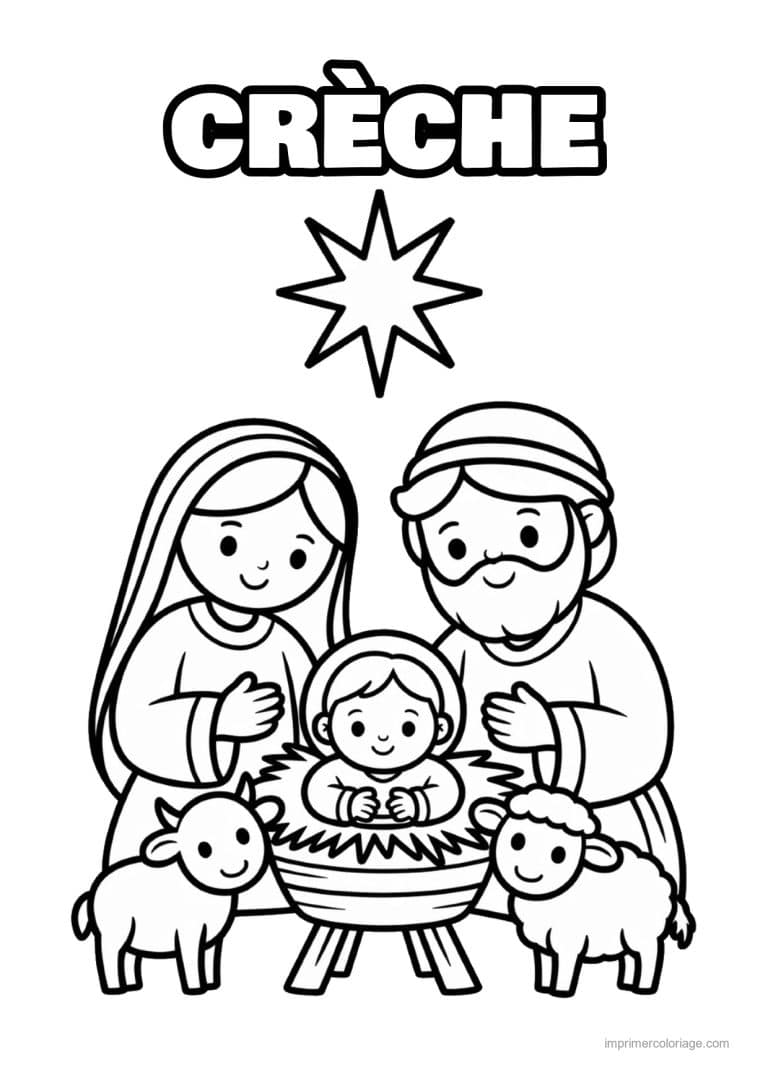 coloriage creche marie joseph jesus moutons etoile - dessin gratuit &agrave; imprimer