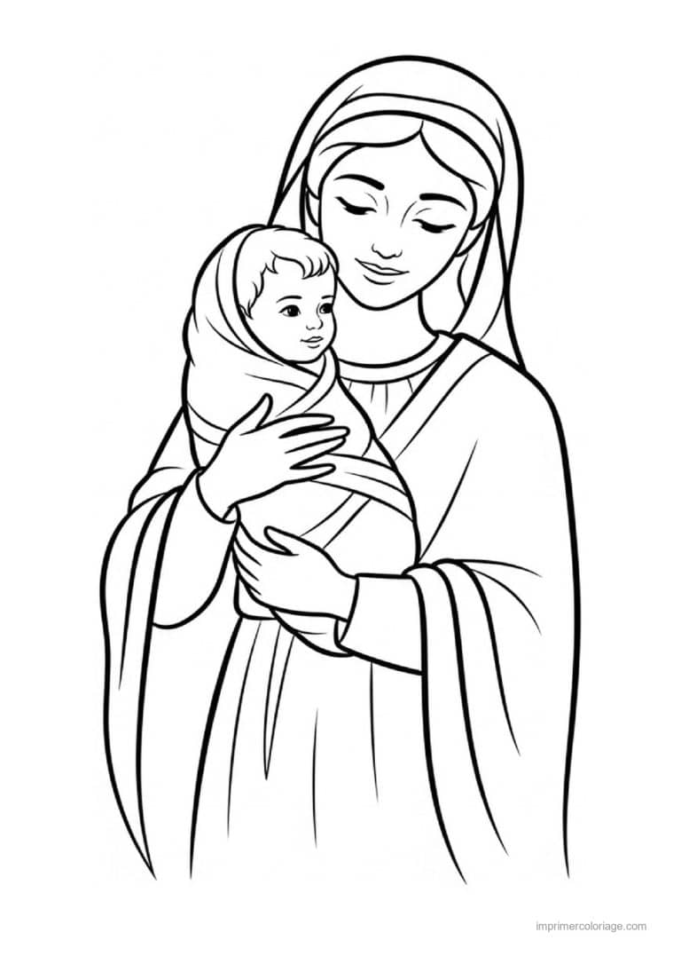 coloriage creche marie tenant enfant jesus - dessin gratuit &agrave; imprimer