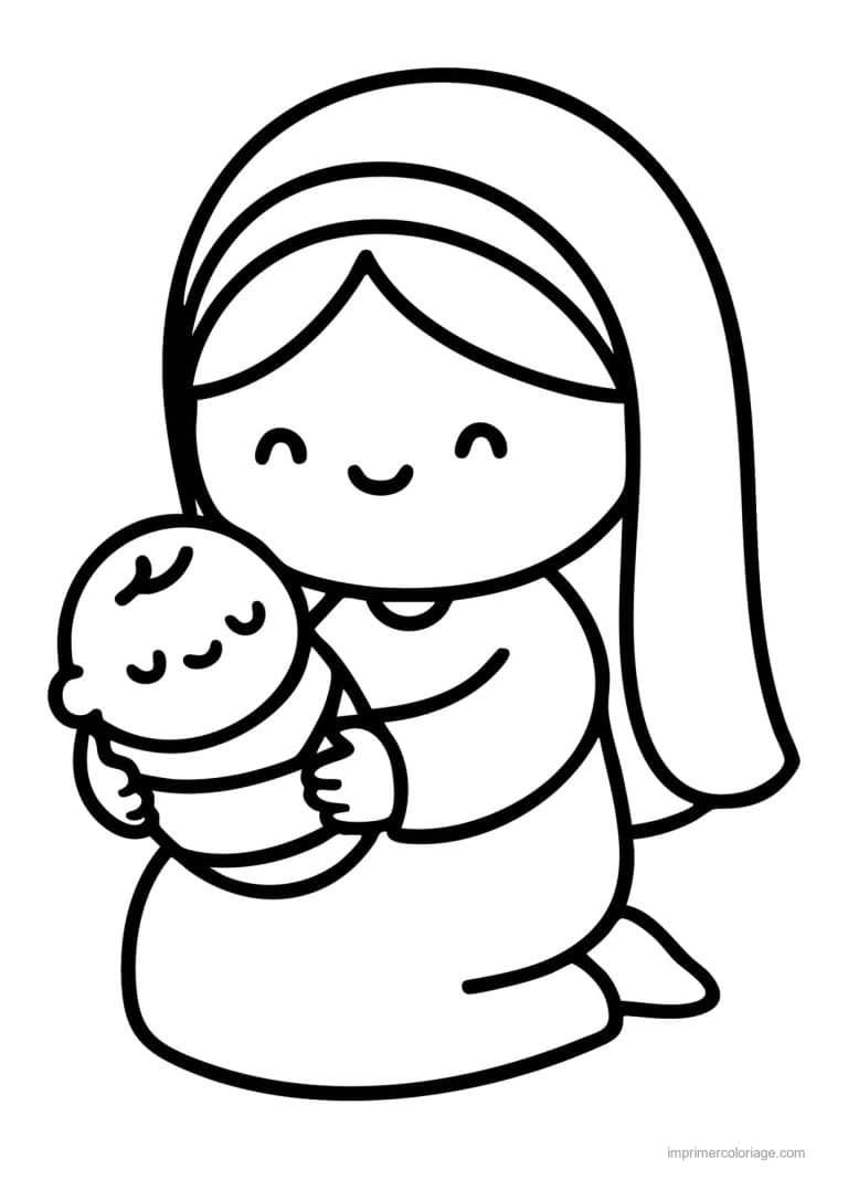 coloriage creche marie tenant jesus - dessin gratuit &agrave; imprimer