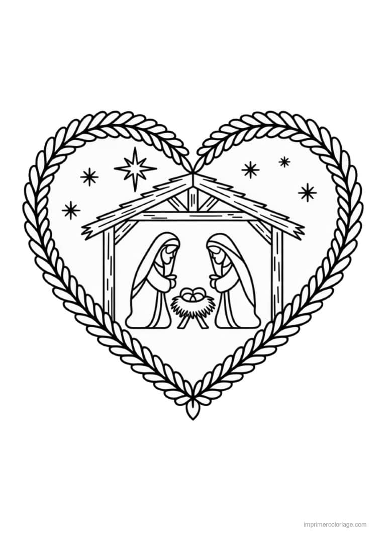 coloriage creche nativite etoile coeur tresse - dessin gratuit &agrave; imprimer