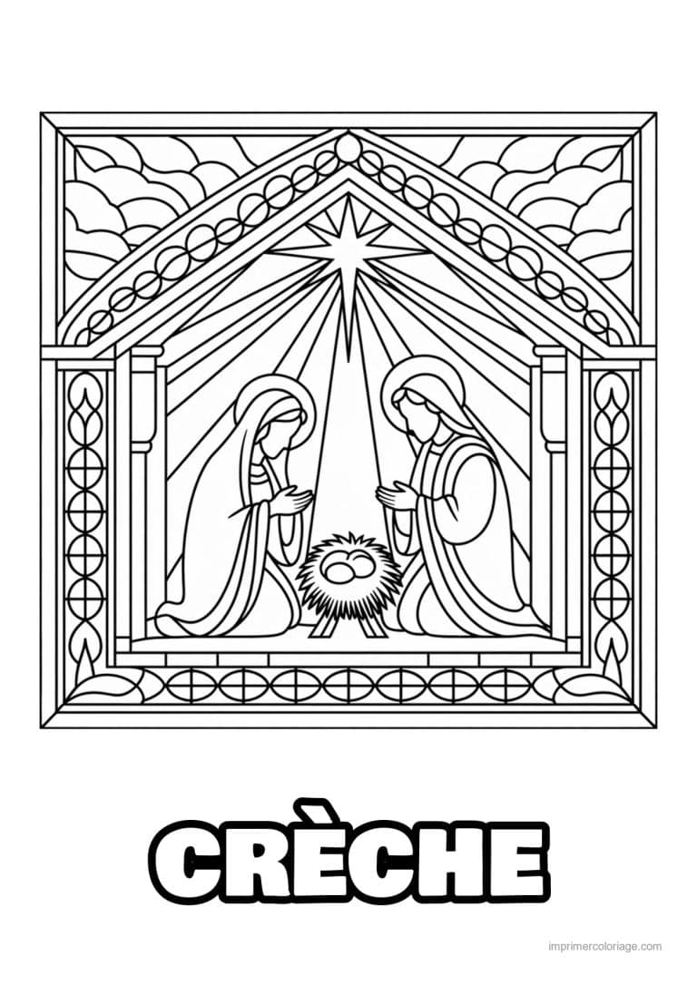 coloriage creche nativite etoile marie joseph vitrail - dessin gratuit &agrave; imprimer