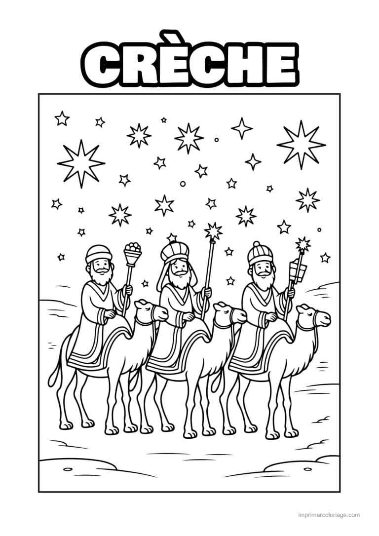 coloriage creche trois rois mages chameaux etoiles - dessin gratuit &agrave; imprimer