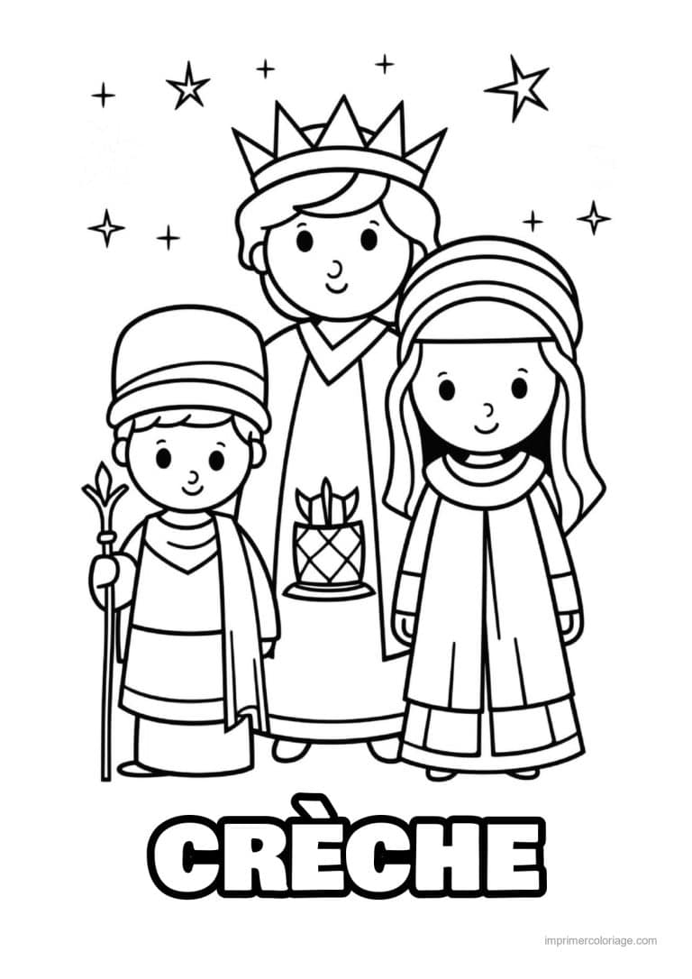 coloriage creche trois rois mages enfants etoiles - dessin gratuit &agrave; imprimer