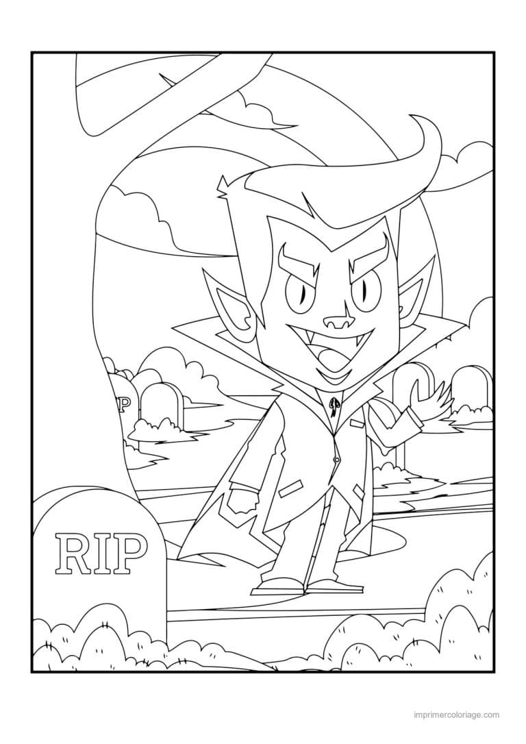 coloriage dracula dracula devant une tombe - dessin gratuit &agrave; imprimer