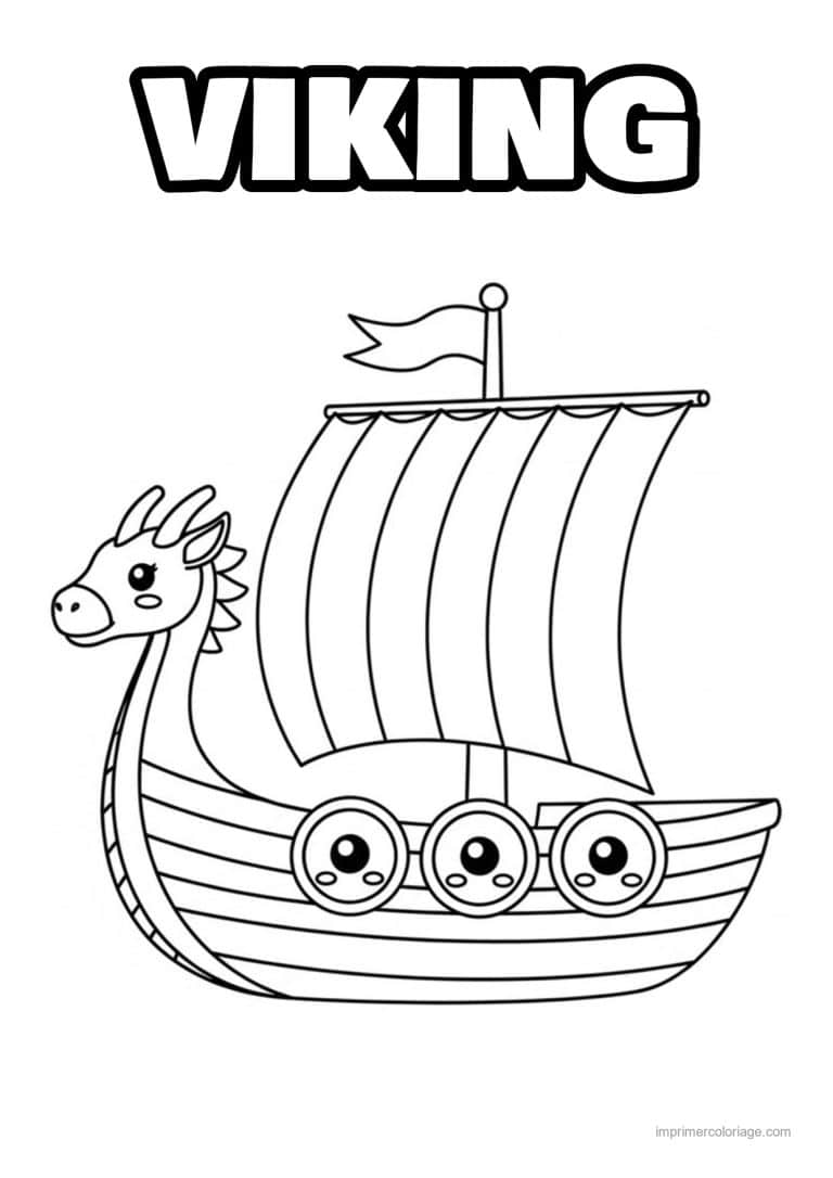 coloriage drakkar kawaii - dessin gratuit &agrave; imprimer