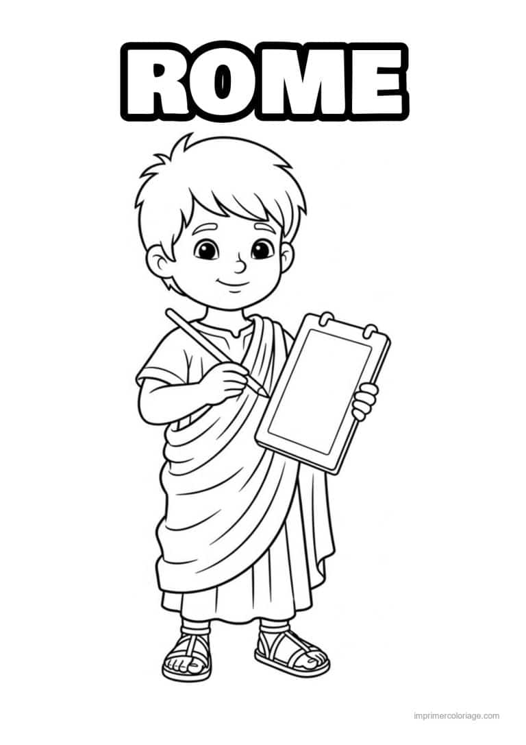 coloriage ecolier romain tablette - dessin gratuit &agrave; imprimer