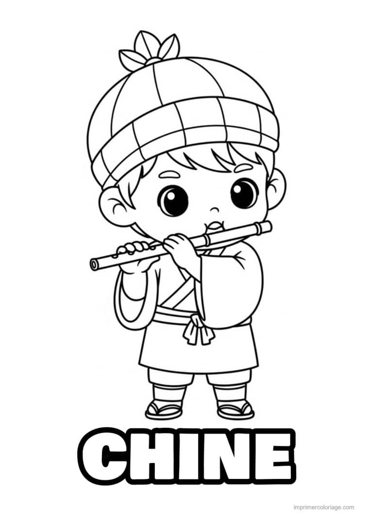 coloriage enfant chinois flute - dessin gratuit &agrave; imprimer