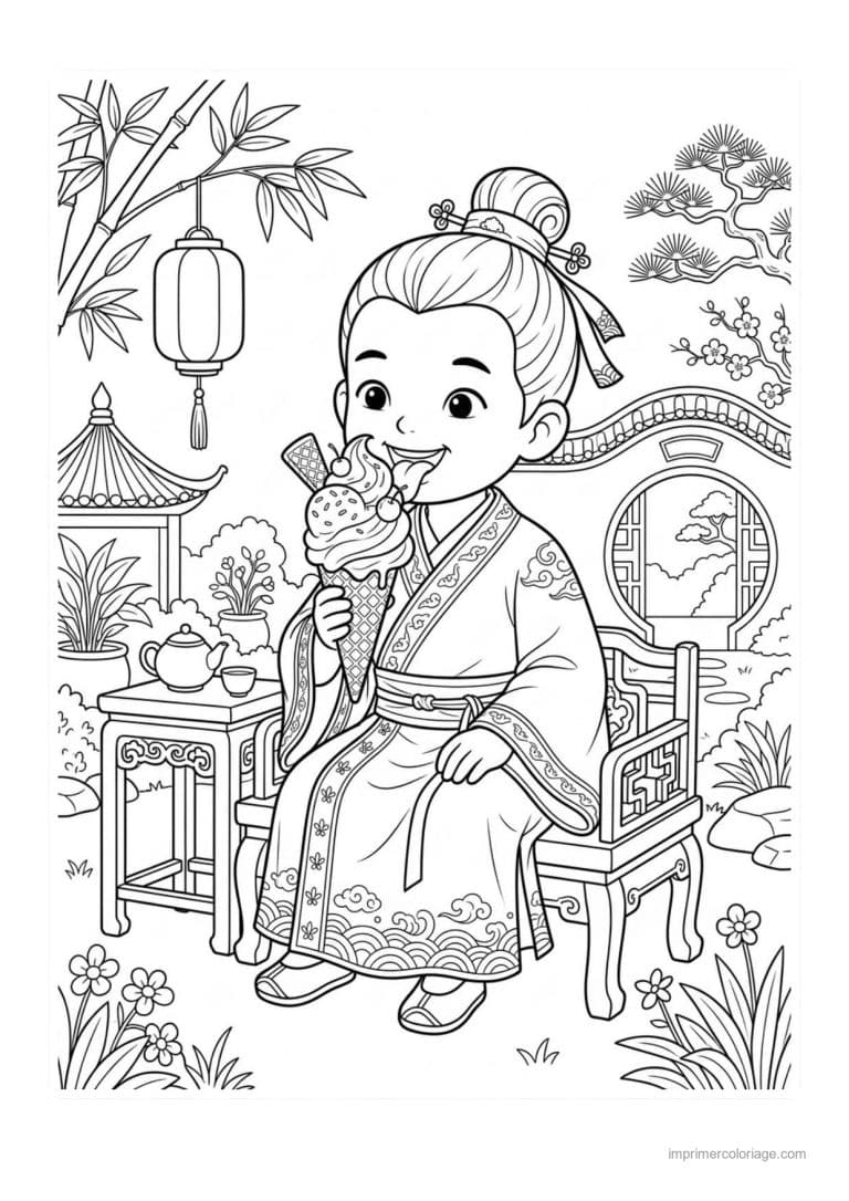coloriage enfant chinois glace - dessin gratuit &agrave; imprimer