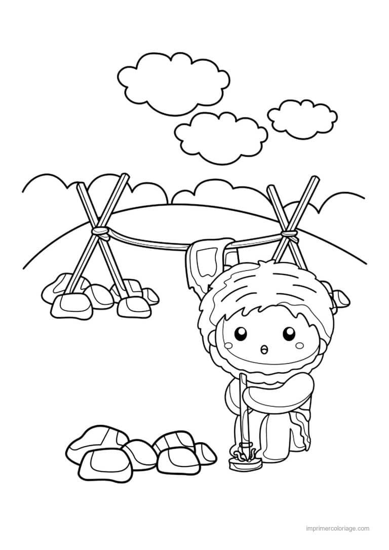 coloriage enfant prehistorique feu - dessin gratuit &agrave; imprimer