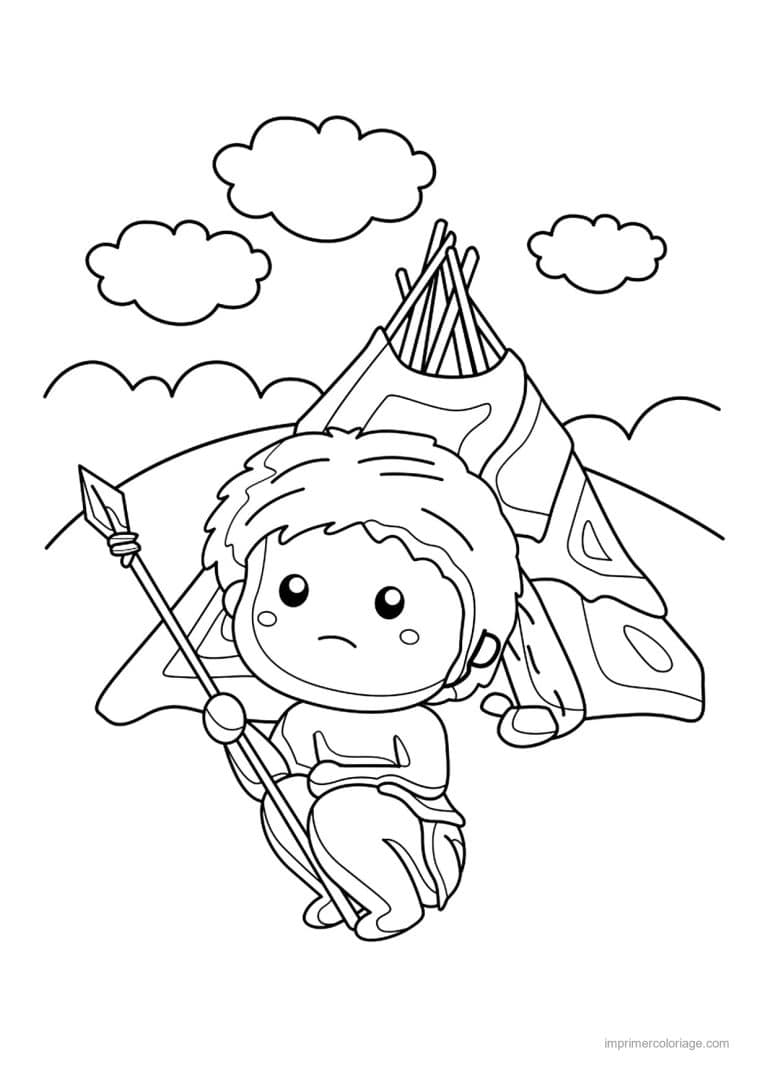 coloriage enfant prehistorique tente - dessin gratuit &agrave; imprimer