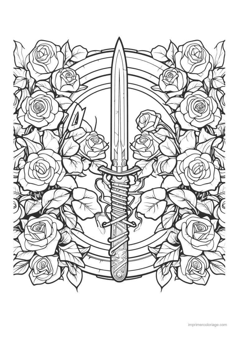 coloriage epee fleurie 02 - dessin gratuit &agrave; imprimer