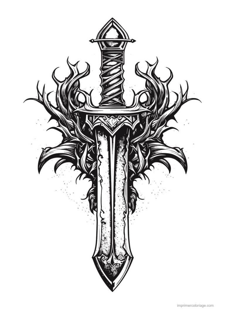 coloriage epee fleurie 03 - dessin gratuit &agrave; imprimer