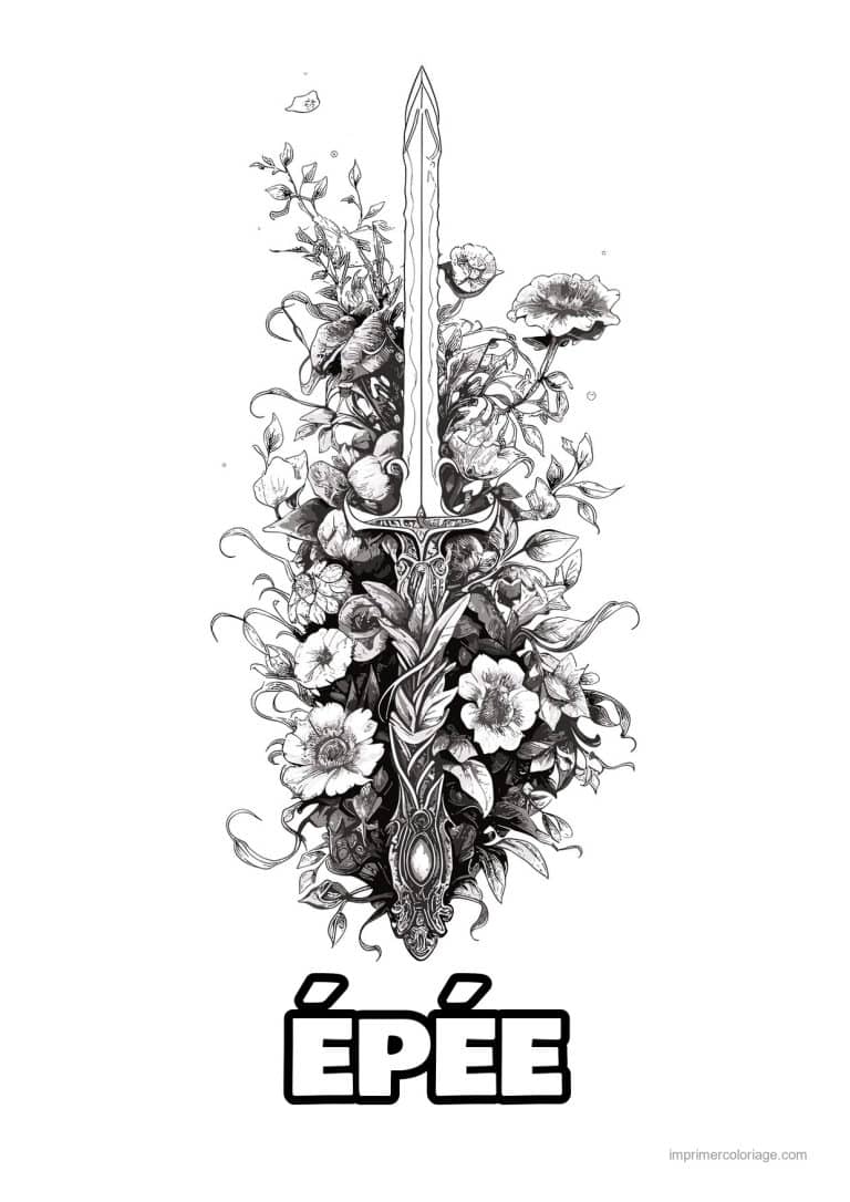 coloriage epee fleurie 04 - dessin gratuit &agrave; imprimer