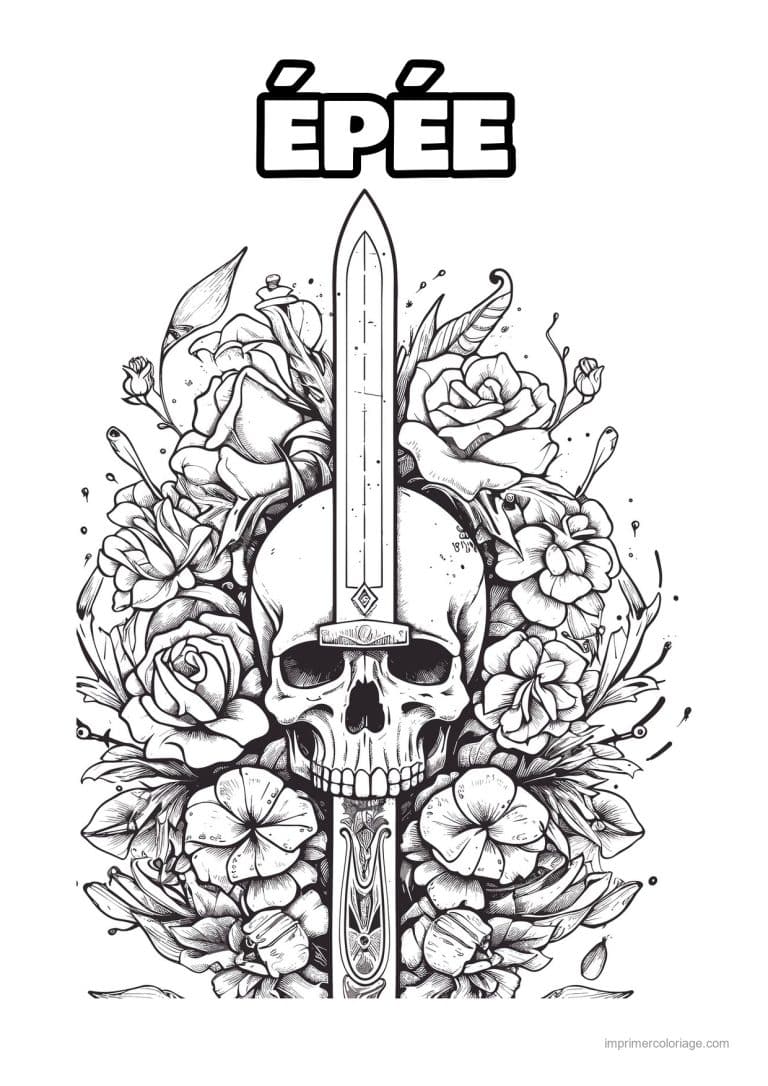 coloriage epee fleurie 06 - dessin gratuit &agrave; imprimer