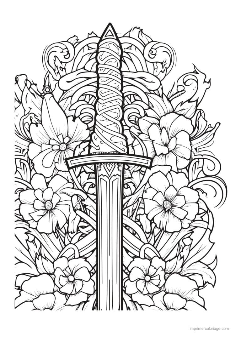 coloriage epee fleurie 09 - dessin gratuit &agrave; imprimer