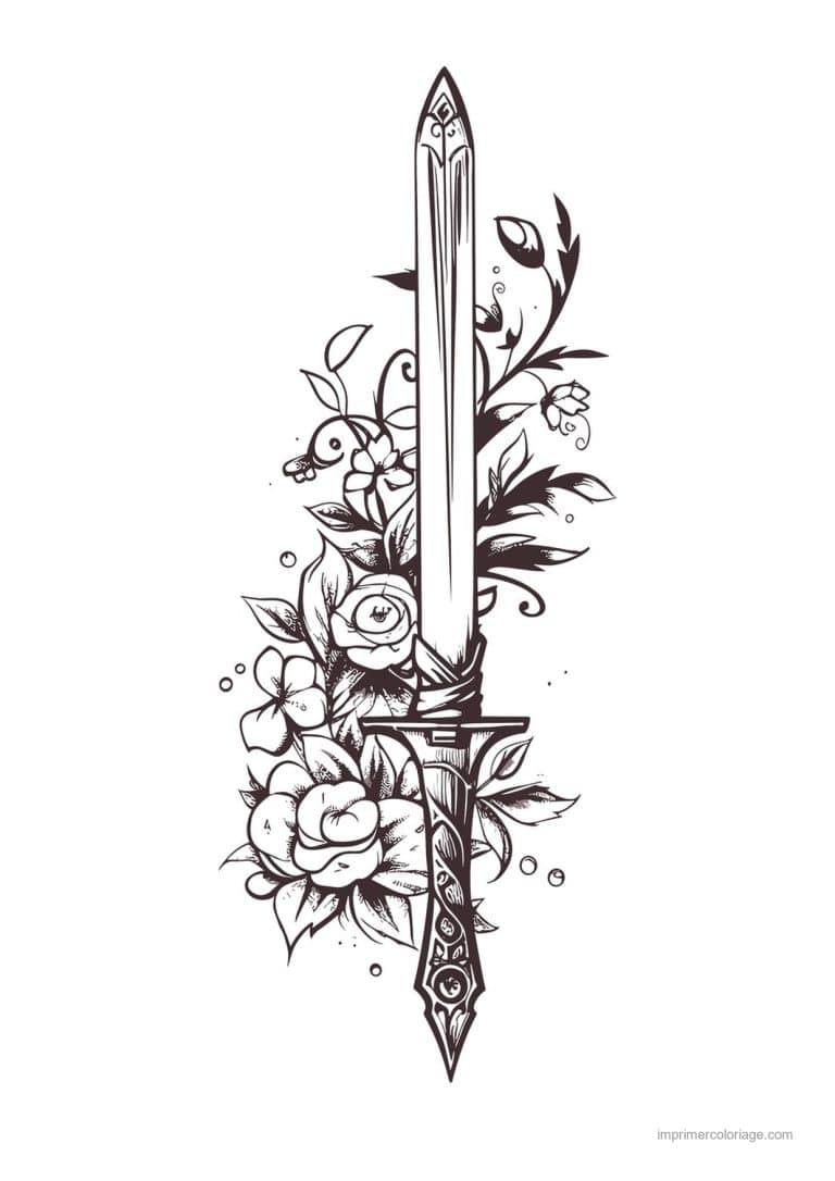 coloriage epee fleurie 13 - dessin gratuit &agrave; imprimer