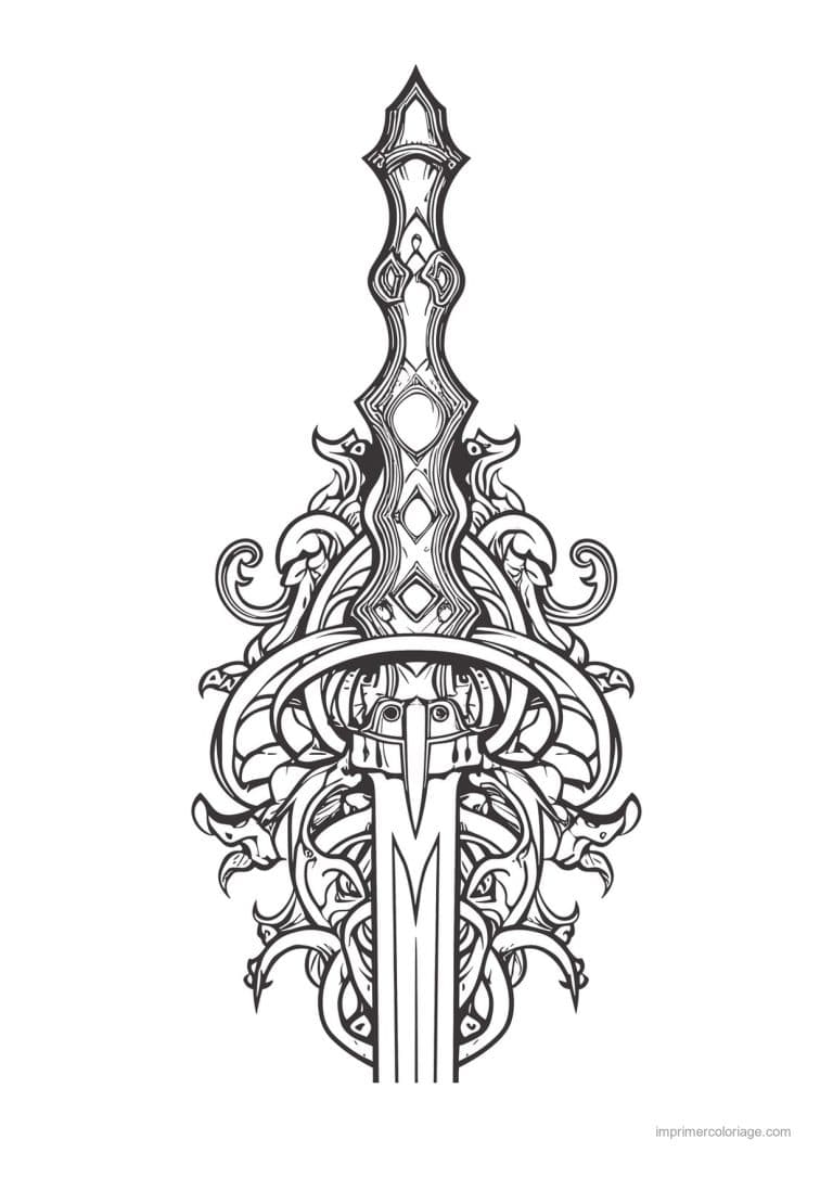 coloriage epee fleurie 18 - dessin gratuit &agrave; imprimer