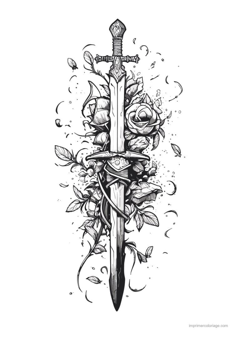 coloriage epee fleurie 19 - dessin gratuit &agrave; imprimer