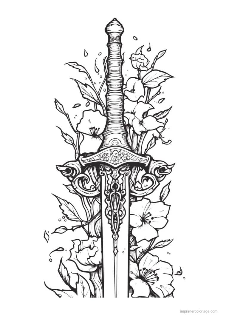 coloriage epee fleurie 25 - dessin gratuit &agrave; imprimer
