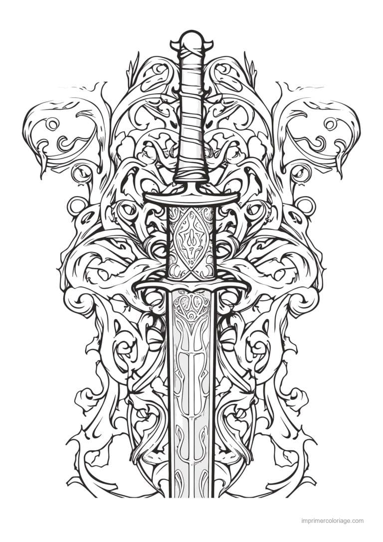 coloriage epee fleurie 27 - dessin gratuit &agrave; imprimer