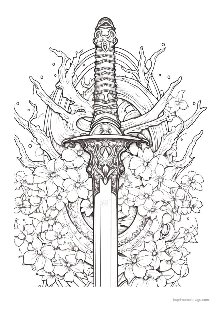 coloriage epee fleurie 30 - dessin gratuit &agrave; imprimer