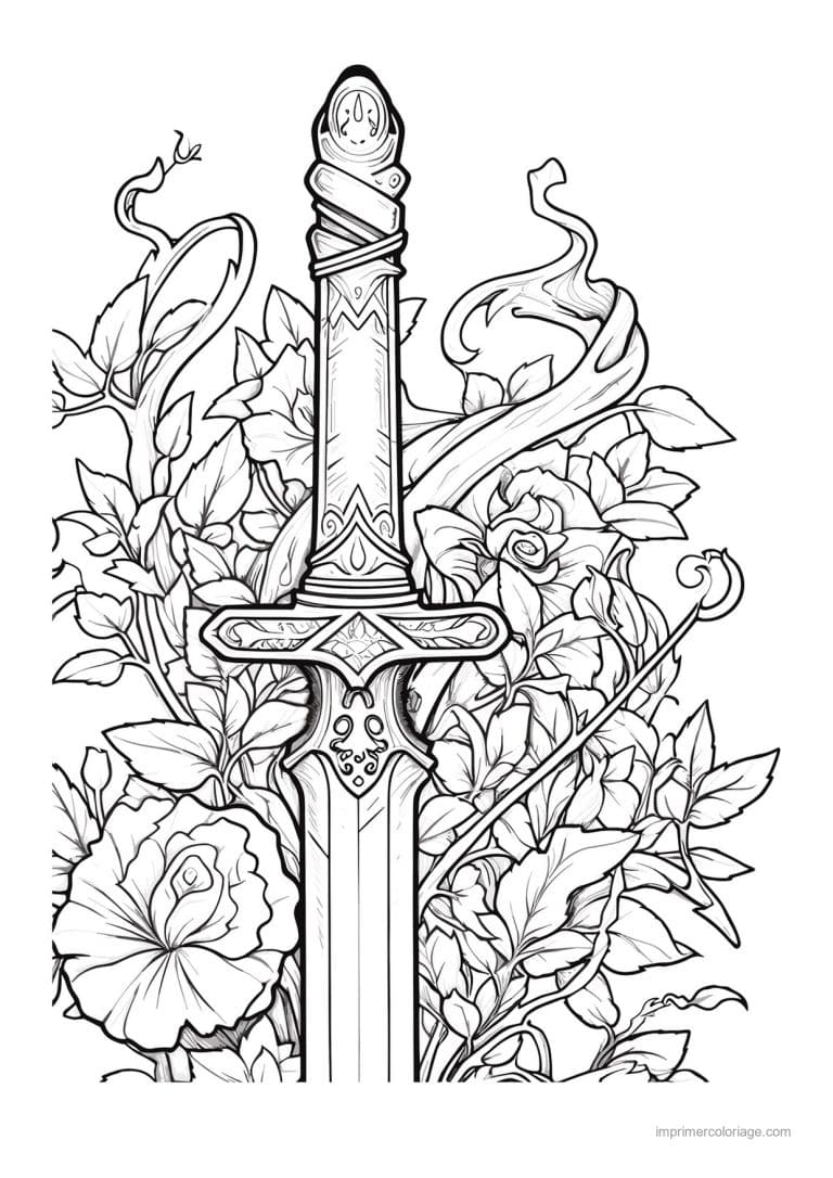 coloriage epee fleurie 34 - dessin gratuit &agrave; imprimer