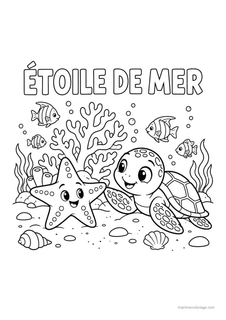 coloriage etoile de mer amie tortue marine - dessin gratuit &agrave; imprimer