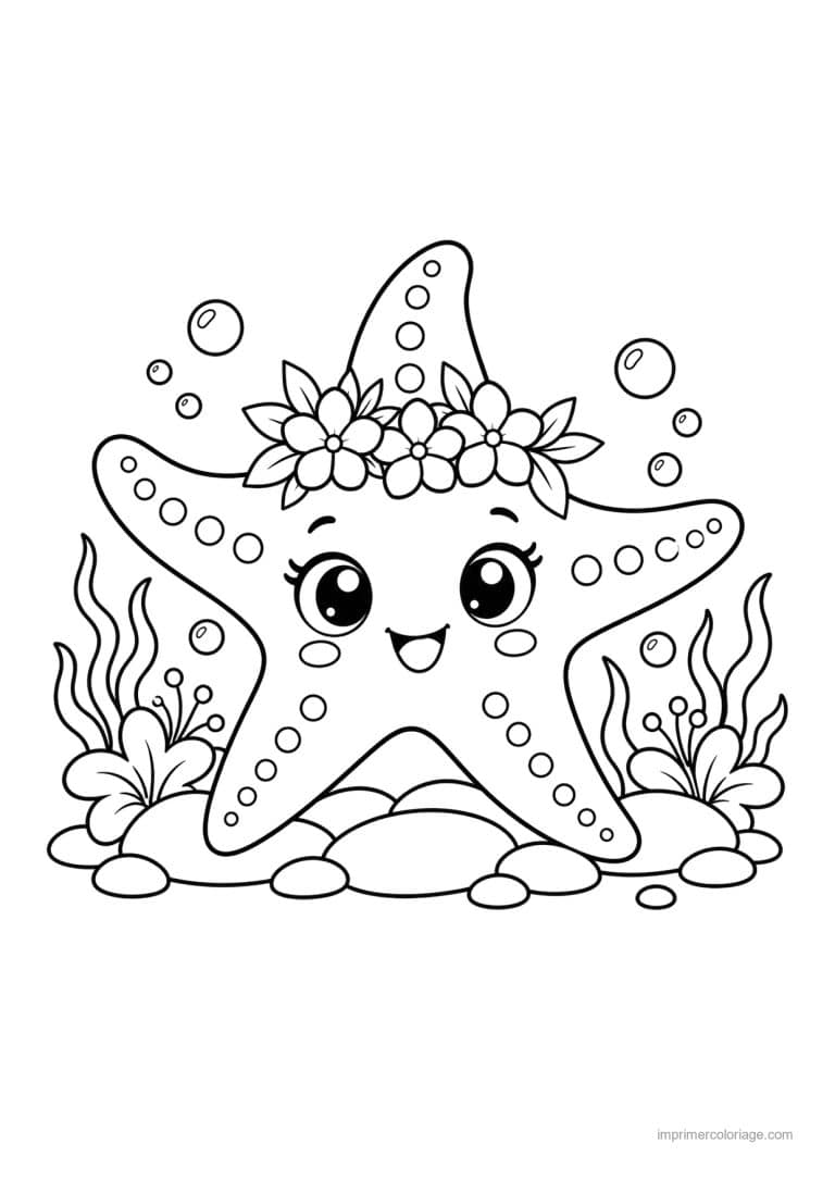 coloriage etoile de mer cute etoile mer couronne fleurs - dessin gratuit &agrave; imprimer