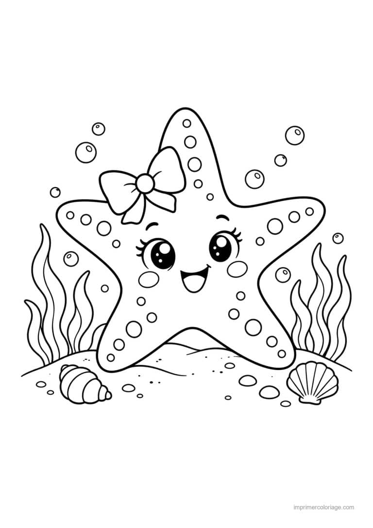 coloriage etoile de mer cute etoile mer noeud plage - dessin gratuit &agrave; imprimer