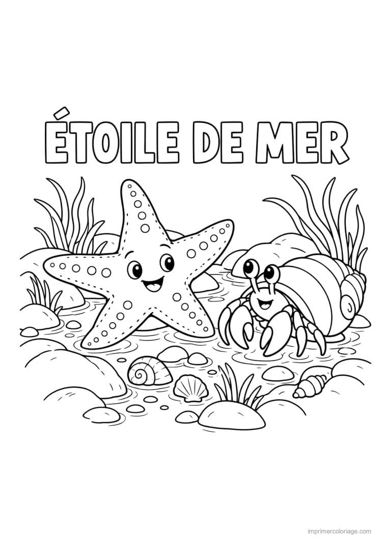 coloriage etoile de mer friend etoile mer ami bernard hermite titre haut - dessin gratuit &agrave; imprimer