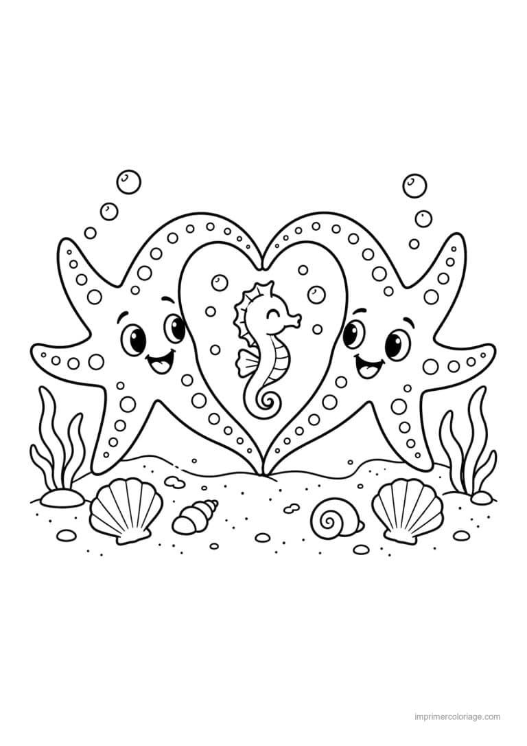 coloriage etoile de mer friend etoiles mer coeur hippocampe - dessin gratuit &agrave; imprimer