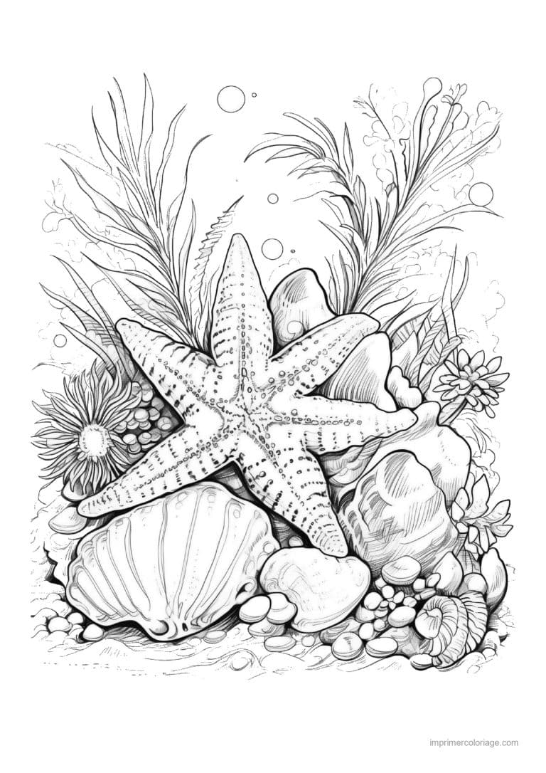 coloriage etoile de mer grande sur un coquillage - dessin gratuit &agrave; imprimer