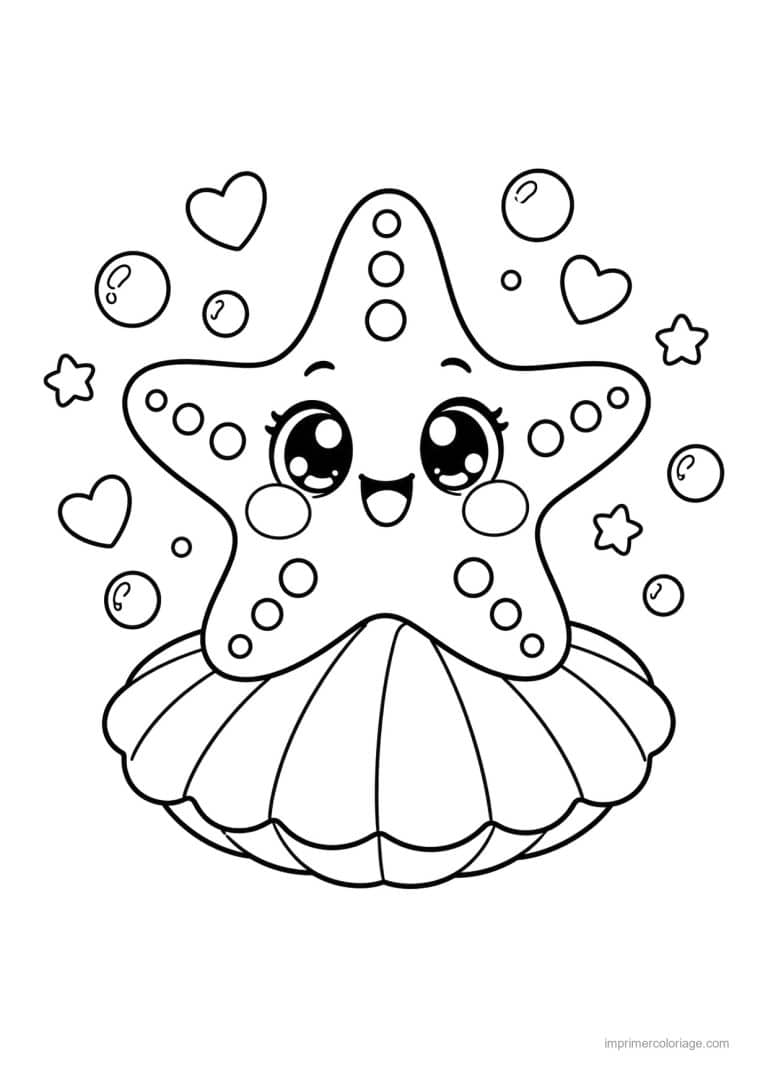 coloriage etoile de mer kawaii etoile mer coquillage - dessin gratuit &agrave; imprimer
