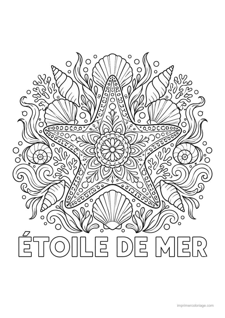 coloriage etoile de mer mandala coquillages marins - dessin gratuit &agrave; imprimer
