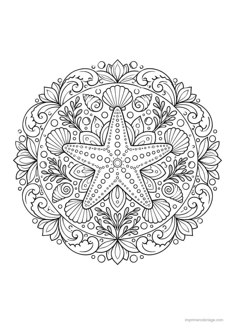 coloriage etoile de mer mandala etoile mer ocean - dessin gratuit &agrave; imprimer