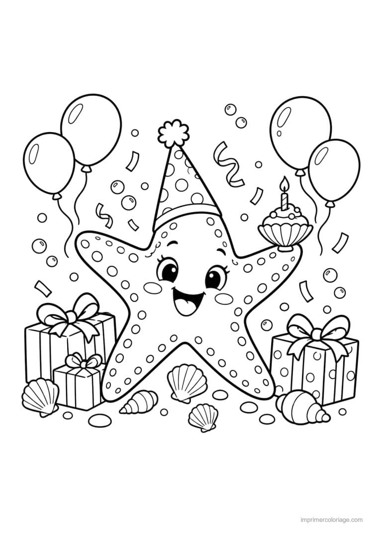 coloriage etoile de mer party etoile mer fete anniversaire - dessin gratuit &agrave; imprimer