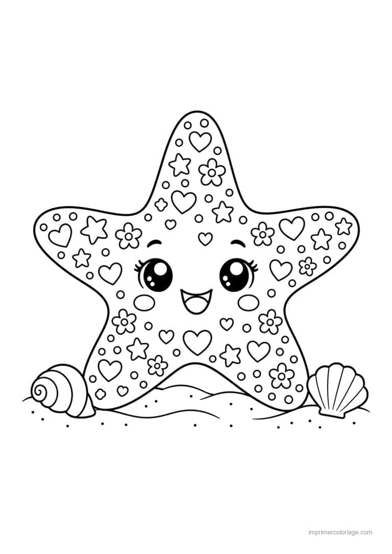 coloriage etoile de mer pattern etoile mer motifs coeurs - dessin gratuit &agrave; imprimer