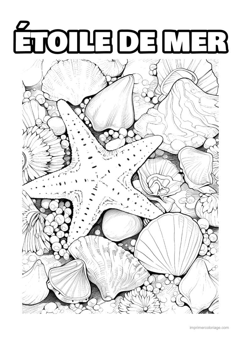 coloriage etoile de mer posee sur les coquillages - dessin gratuit &agrave; imprimer