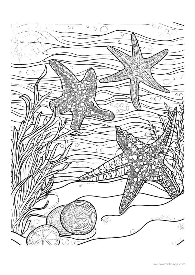 coloriage etoile de mer trois au fond de la mer - dessin gratuit &agrave; imprimer