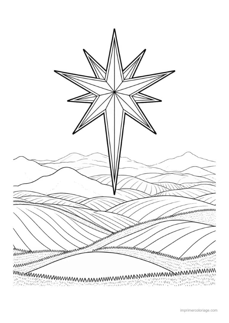 coloriage etoile etoile bethleem collines - dessin gratuit &agrave; imprimer
