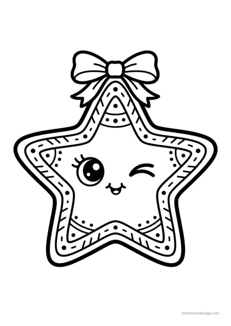 coloriage etoile etoile kawaii clin oeil noeud - dessin gratuit &agrave; imprimer