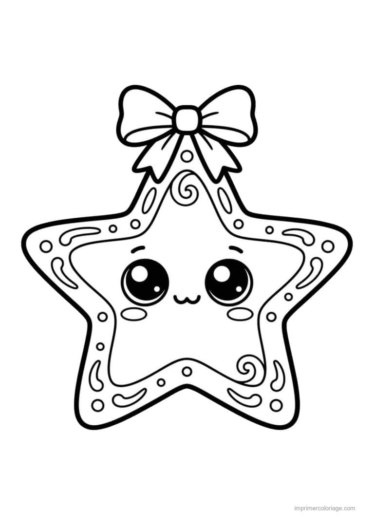 coloriage etoile etoile kawaii grands yeux noeud - dessin gratuit &agrave; imprimer