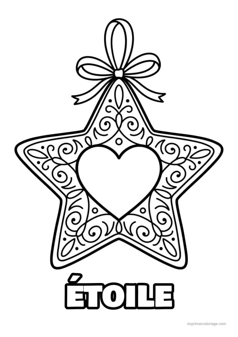 coloriage etoile etoile ornee coeur noeud - dessin gratuit &agrave; imprimer