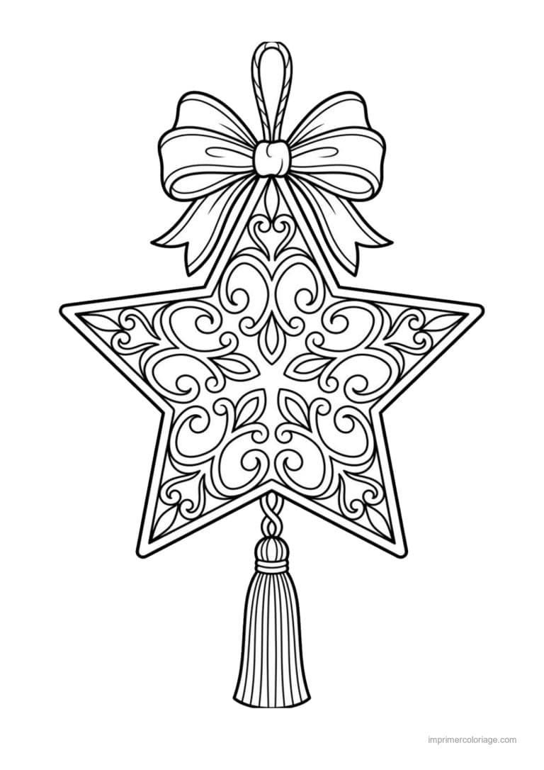 coloriage etoile etoile ornee noeud pompon - dessin gratuit &agrave; imprimer
